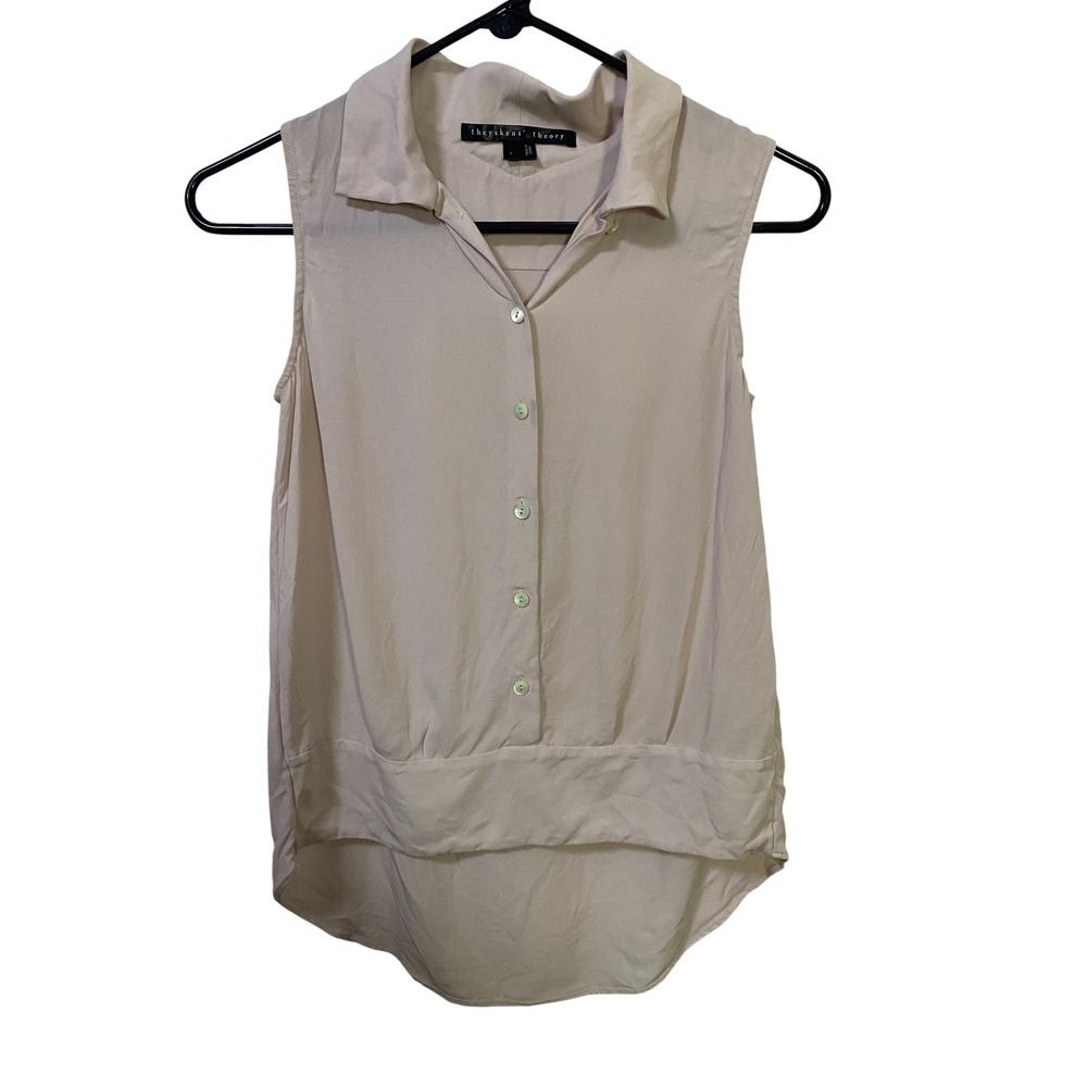 Theyskens Theory Blush Pink 100% Silk Sleeveless High Low Blouse Top Petite P